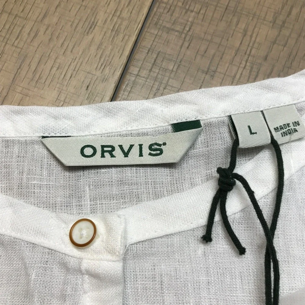 Orvis Linen Top Blouse Womens Size L White Button Up Beach Henley Lightweight - Picture 4 of 10